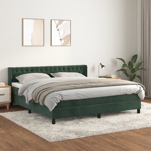 vidaXL Κρεβάτι κοντινένταλ με στρώμα 160x200 εκ. σκούρο πράσινο
