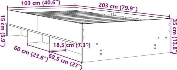 vidaXL Σκελετός κρεβατιού από ξύλινο υλικό, ανθρακί, 100x200 εκ.