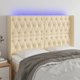 vidaXL Zaglowek do lozka z LED, kremowy, 147x16x118/128 cm, tkanina