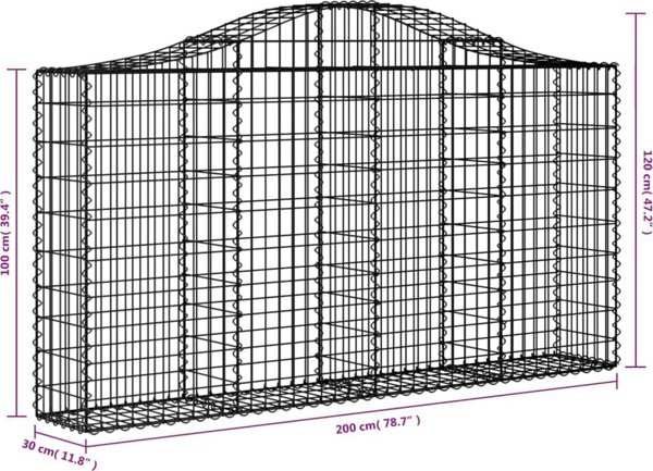 vidaXL Kosze gabionowe, 13 τεμ, 200x30x100/120 εκ, γαλβανισμένο σίδερο