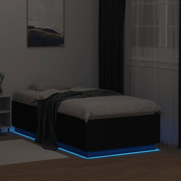 Βάση κρεβατιού vidaXL με LED, μαύρη, 75x190 cm, από ξύλινο υλικό