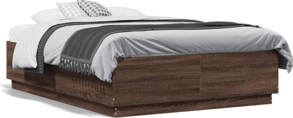 vidaXL Κρεβατικό πλαίσιο καφέ δρυς, 135x190 εκ., υλικό ξύλου