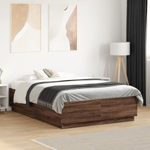 vidaXL Κρεβατικό πλαίσιο καφέ δρυς, 135x190 εκ., υλικό ξύλου