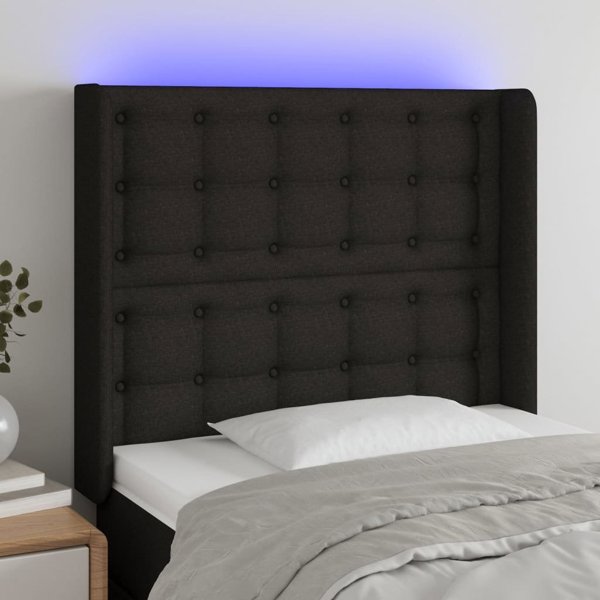 vidaXL Κεφαλάρι για κρεβάτι με LED, μαύρο, 83x16x118/128 cm, ύφασμα