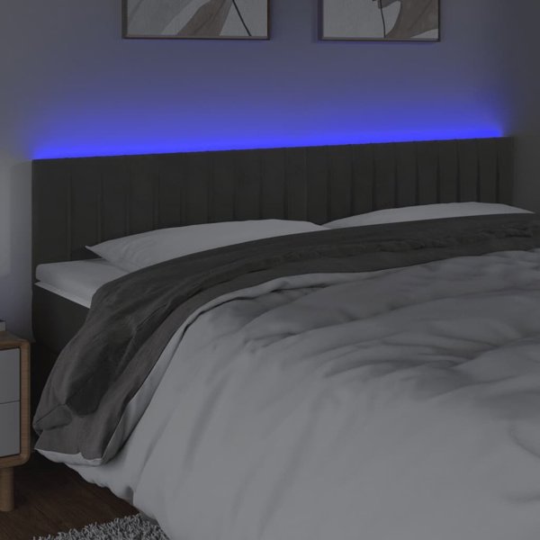 vidaXL Μαξιλαροκέφαλος κρεβατιού με LED, σκούρο γκρι, 200x5x78/88 cm, βελούδο