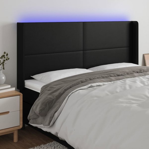 vidaXL Κεφαλάρι κρεβατιού με LED, μαύρο, 203x16x118/128 εκ., τεχνόδερμα