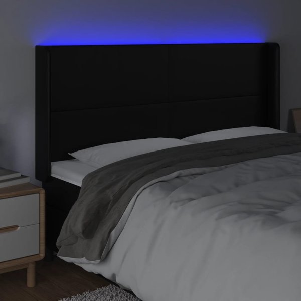 vidaXL Κεφαλάρι κρεβατιού με LED, μαύρο, 203x16x118/128 εκ., τεχνόδερμα