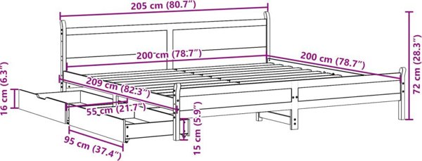 vidaXL Κρεβάτι χωρίς στρώμα, λευκό, 200x200 cm, μασίφ ξύλο πεύκου