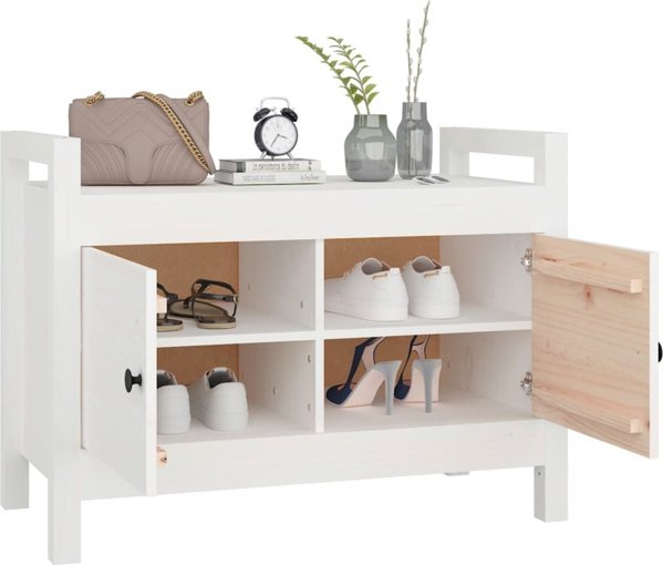 vidaXL Lawka do przedpokoju, bialy, 80x40x60 cm, lite drewno sosnowe