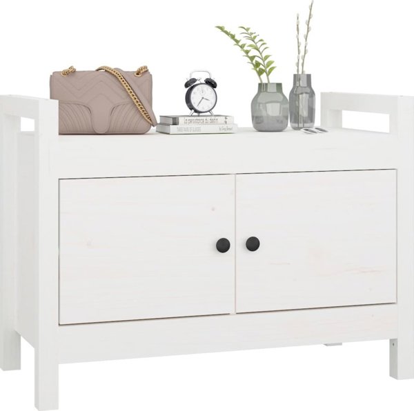 vidaXL Lawka do przedpokoju, bialy, 80x40x60 cm, lite drewno sosnowe
