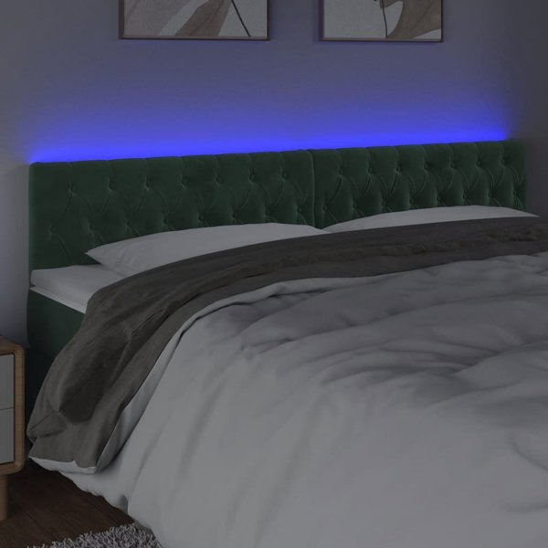 vidaXL Zaglowek do lozka me LED, ciemnozielony, 180x7x78/88 cm, aksamit