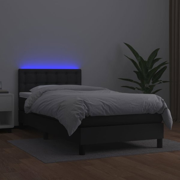 vidaXL Lozko kontynentalne z materacem i LED czarna ekoskora 90x200 cm