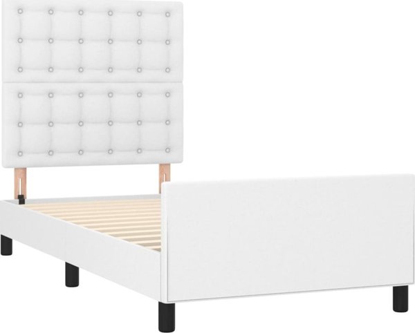 vidaXL Rama lozka z zaglowkiem biala 100x200 cm obite sztuczna skora