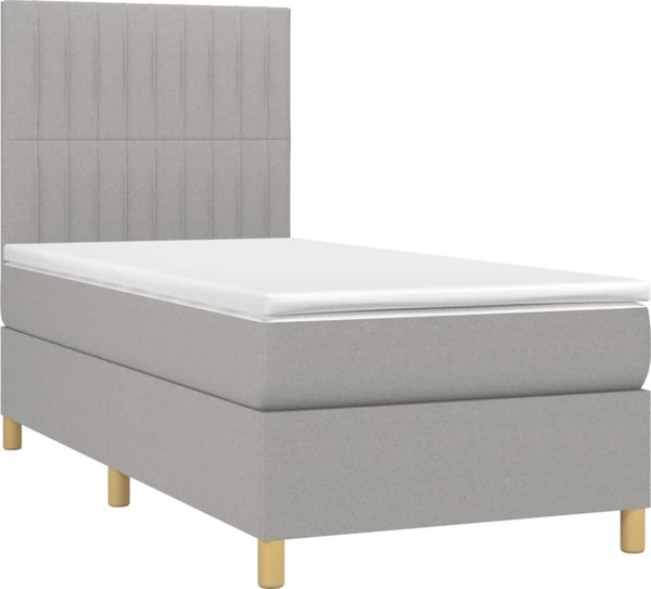 vidaXL Κρεβάτι Continental με στρώμα, ανοιχτό γκρι, 90x190 εκ., ύφασμα
