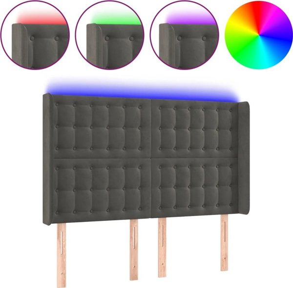 vidaXL Κεφαλάρι κρεβατιού με LED, σκούρο γκρι βελούδο 147x16x118/128 cm