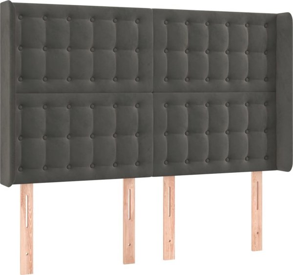 vidaXL Κεφαλάρι κρεβατιού με LED, σκούρο γκρι βελούδο 147x16x118/128 cm