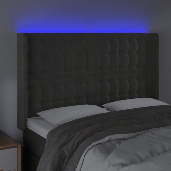 vidaXL Κεφαλάρι κρεβατιού με LED, σκούρο γκρι βελούδο 147x16x118/128 cm