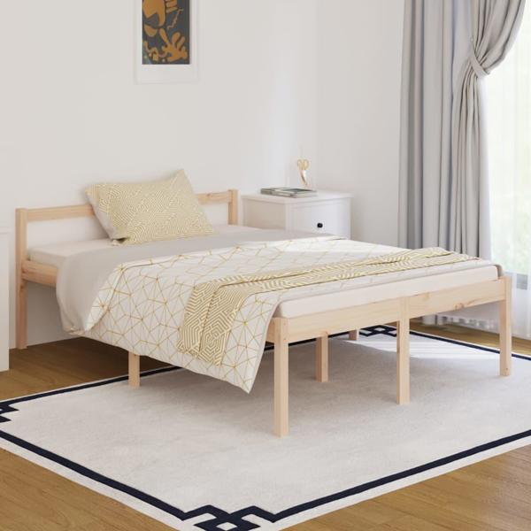 vidaXL Rama κρεβατιού από συμπαγές πεύκο, 140 x 190 εκ.