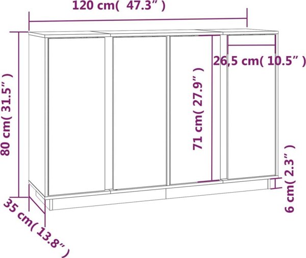 vidaXL Szafka, szara, 120x35x80 cm, lite drewno sosnowe
