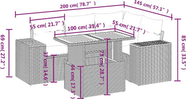 vidaXL 5-τεμ. Σετ Επίπλων Κήπου με Μαξιλάρια, Μπεζ, Πολυρατάν