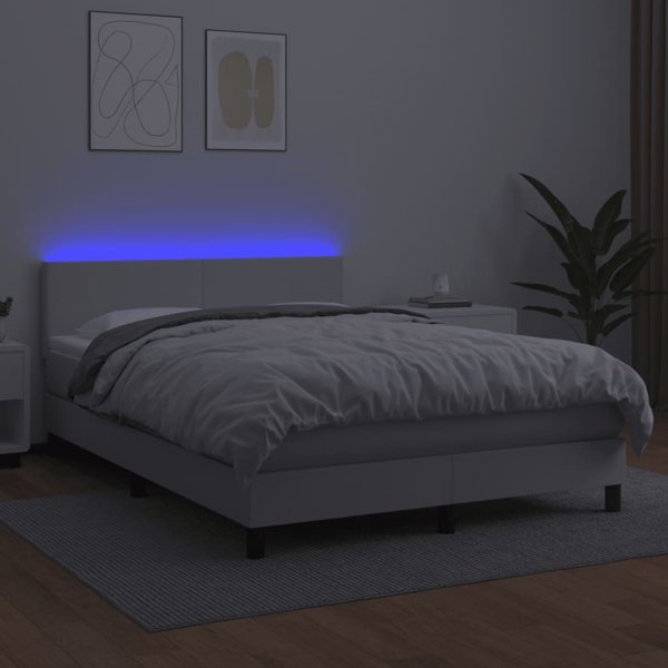 vidaXL Κρεβάτι Continental με Στρώμα και LED, Λευκή Eco Δέρμα 140x200 εκ