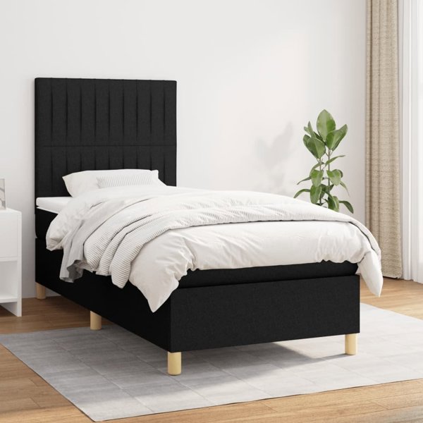 vidaXL Κρεβάτι Continental με Στρώμα, Μαύρο, Υφασμάτινο, 90x200 cm