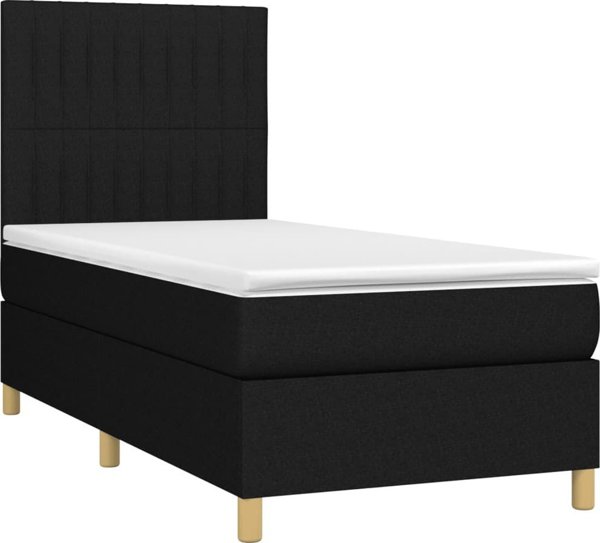 vidaXL Κρεβάτι Continental με Στρώμα, Μαύρο, Υφασμάτινο, 90x200 cm