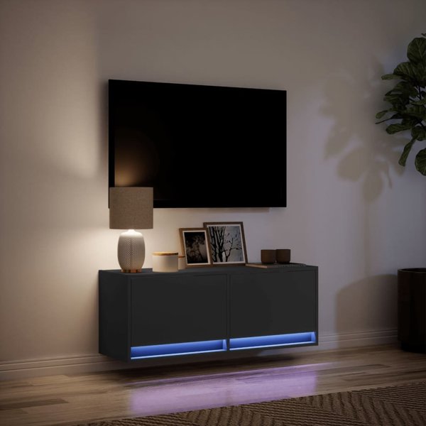 vidaXL Επιτοίχια τηλεοραστική ντουλάπα με LED, μαύρη, 100x31x35 cm