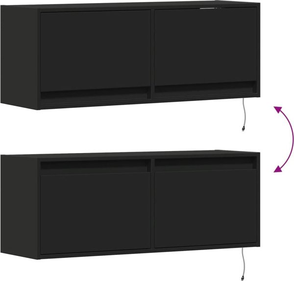 vidaXL Επιτοίχια τηλεοραστική ντουλάπα με LED, μαύρη, 100x31x35 cm