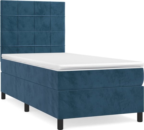 vidaXL Λευκό κρεβάτι με στρώμα, μπλε, βελούδο, 90x190 cm