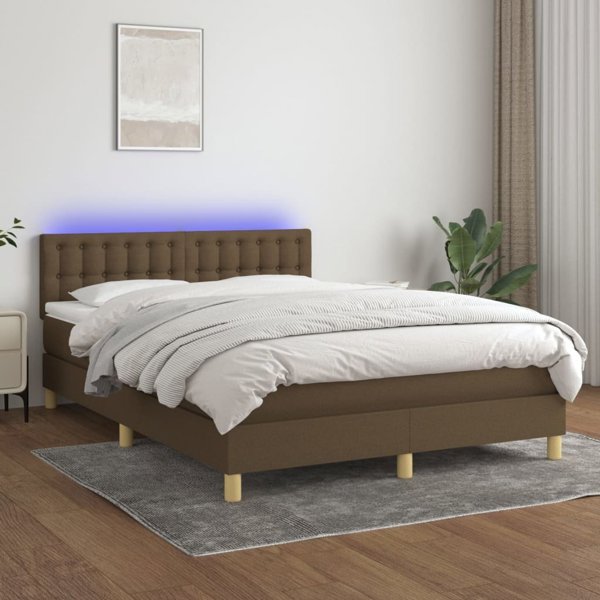 vidaXL Κρεβάτι κοντινεντάλ με στρώμα, καφέ, 140x200 εκ, ύφασμα
