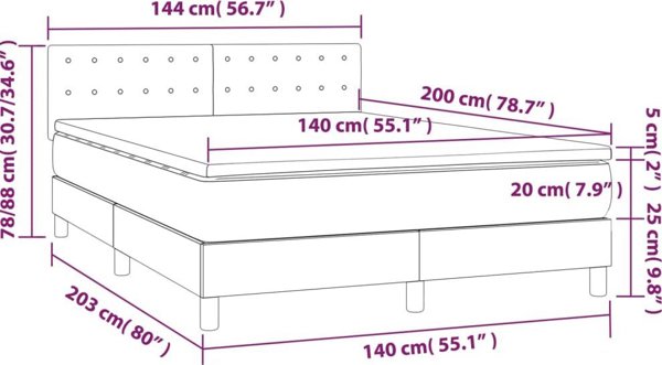 vidaXL Κρεβάτι κοντινεντάλ με στρώμα, καφέ, 140x200 εκ, ύφασμα