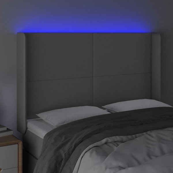 vidaXL Zaglowek do lotka z LED, szary, 147x16x118/128cm, sztuczna skora