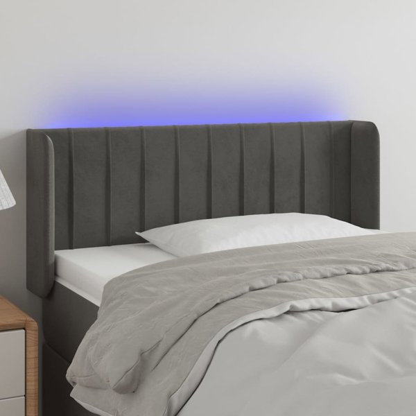 vidaXL Κεφαλάρι κρεβατιού με LED, σκούρο γκρι, 83x16x78/88 cm, βελούδο