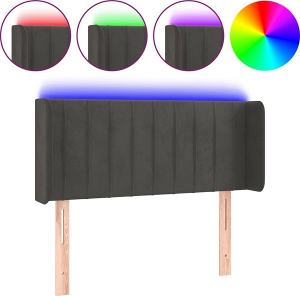 vidaXL Κεφαλάρι κρεβατιού με LED, σκούρο γκρι, 83x16x78/88 cm, βελούδο
