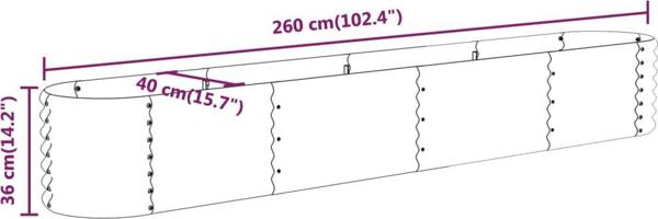 vidaXL vidaXL Donica ogrodowa, malowana proszkowo stal, 260x40x36 cm, szara
