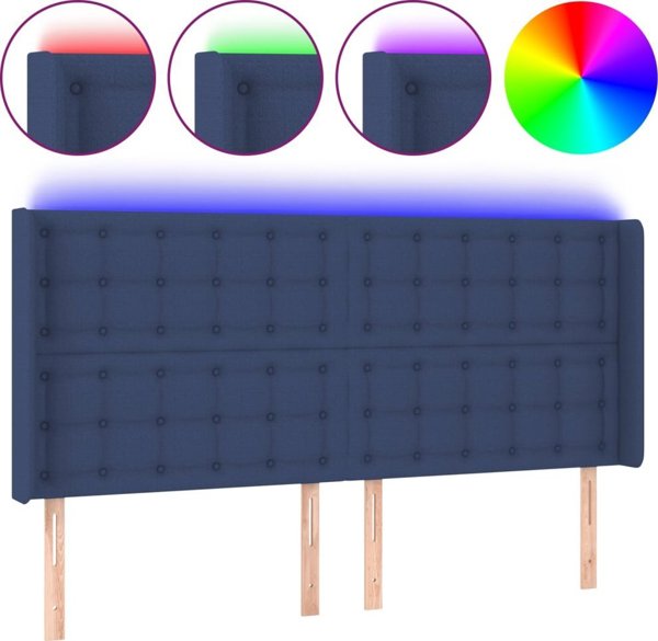 vidaXL Zaglowek do lozka z LED, ble, 163x16x118/128 cm, tkanina
