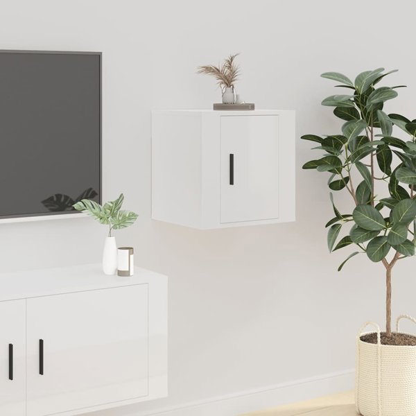 vidaXL Κρεμαστή ντουλάπα TV, γυαλιστερή λευκή, 40x34.5x40 εκ.