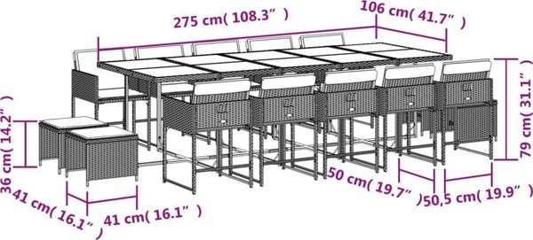 vidaXL 15τμχ σετ έπιπλα κήπου με μαξιλάρια, μπεζ, PE ράταν