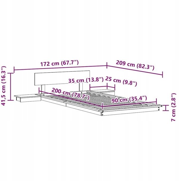 vidaXL Πλαίσιο Κρεβατιού από Ξύλο, Καφέ, 90 x 200 cm