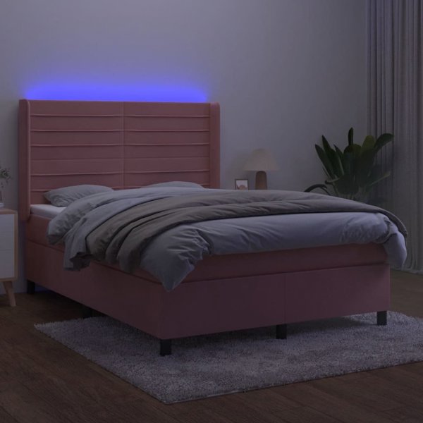 vidaXL Kontinentalno lozko me to materacem i LED, roz aksamit, 140x200 cm