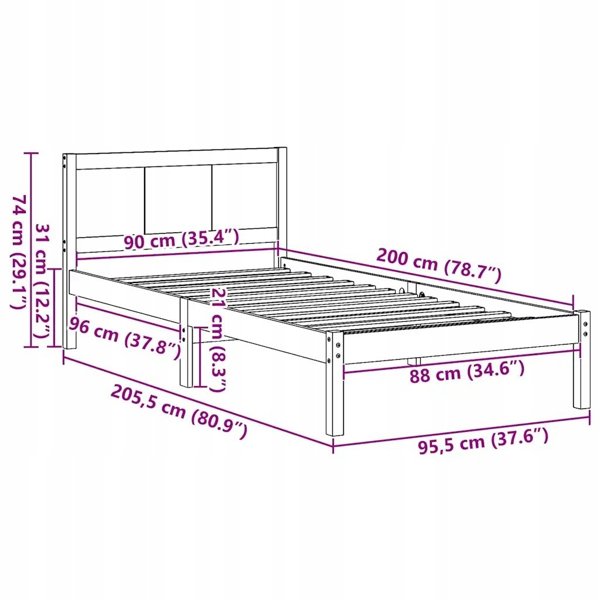 vidaXL Πλαίσιο κρεβατιού καφέ 90 x 200 cm από ελαφρύ ξύλο πεύκου