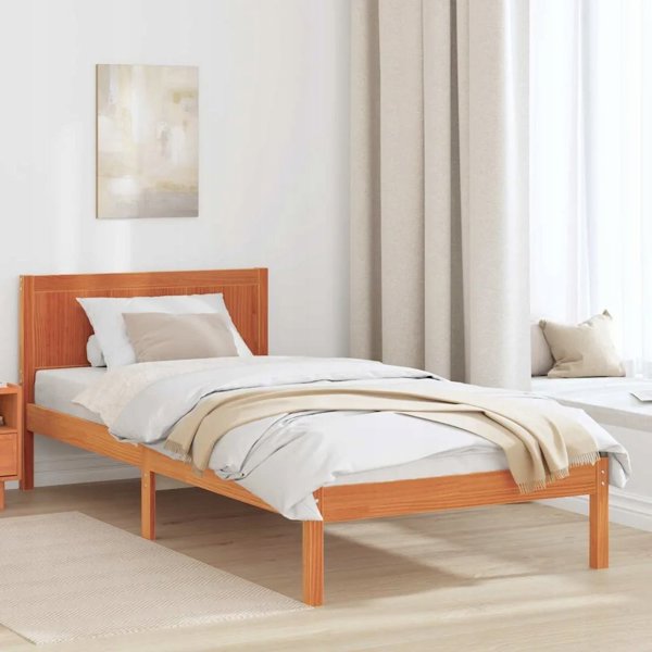 vidaXL Πλαίσιο κρεβατιού καφέ 90 x 200 cm από ελαφρύ ξύλο πεύκου