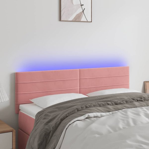 vidaXL Κεφαλάρι για κρεβάτι με LED, ροζ, 144x5x78/88 cm, βελούδο