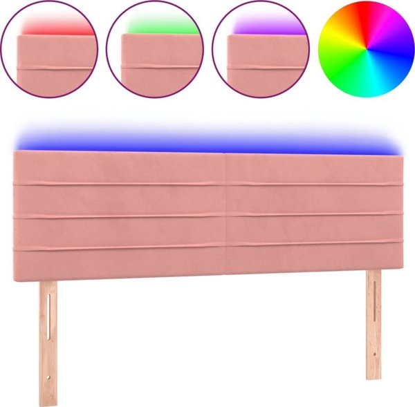 vidaXL Κεφαλάρι για κρεβάτι με LED, ροζ, 144x5x78/88 cm, βελούδο