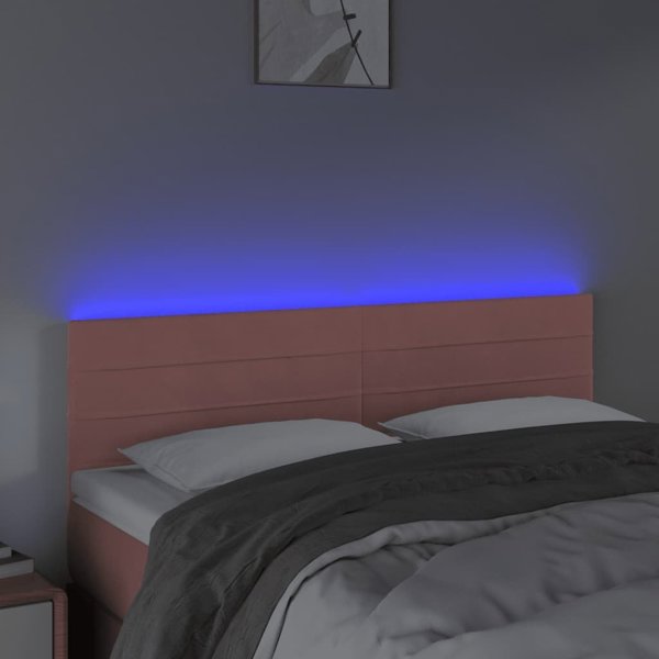 vidaXL Κεφαλάρι για κρεβάτι με LED, ροζ, 144x5x78/88 cm, βελούδο