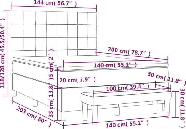 vidaXL Κρεβάτι continental με στρώμα, 140x200 cm, μαύρο ύφασμα