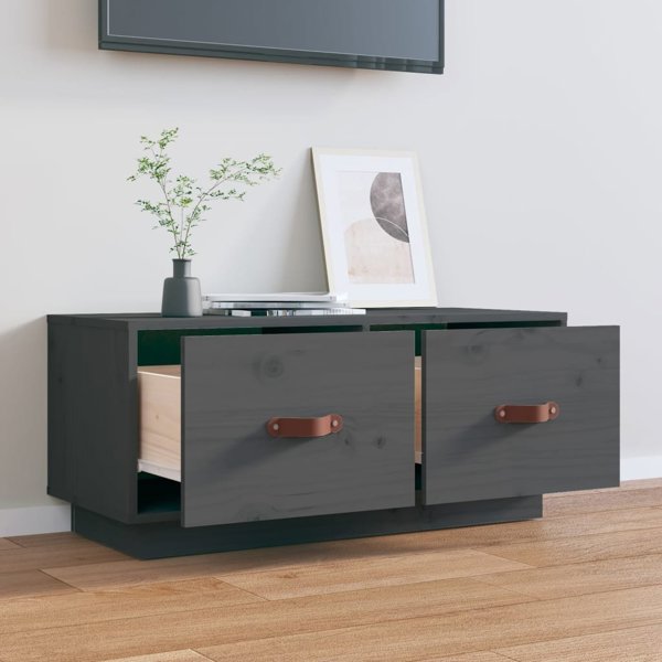 vidaXL Szafka pod TV, szara, 80x34x35 cm, lite drewno sosnowe