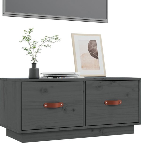 vidaXL Szafka pod TV, szara, 80x34x35 cm, lite drewno sosnowe