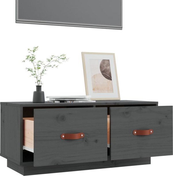 vidaXL Szafka pod TV, szara, 80x34x35 cm, lite drewno sosnowe
